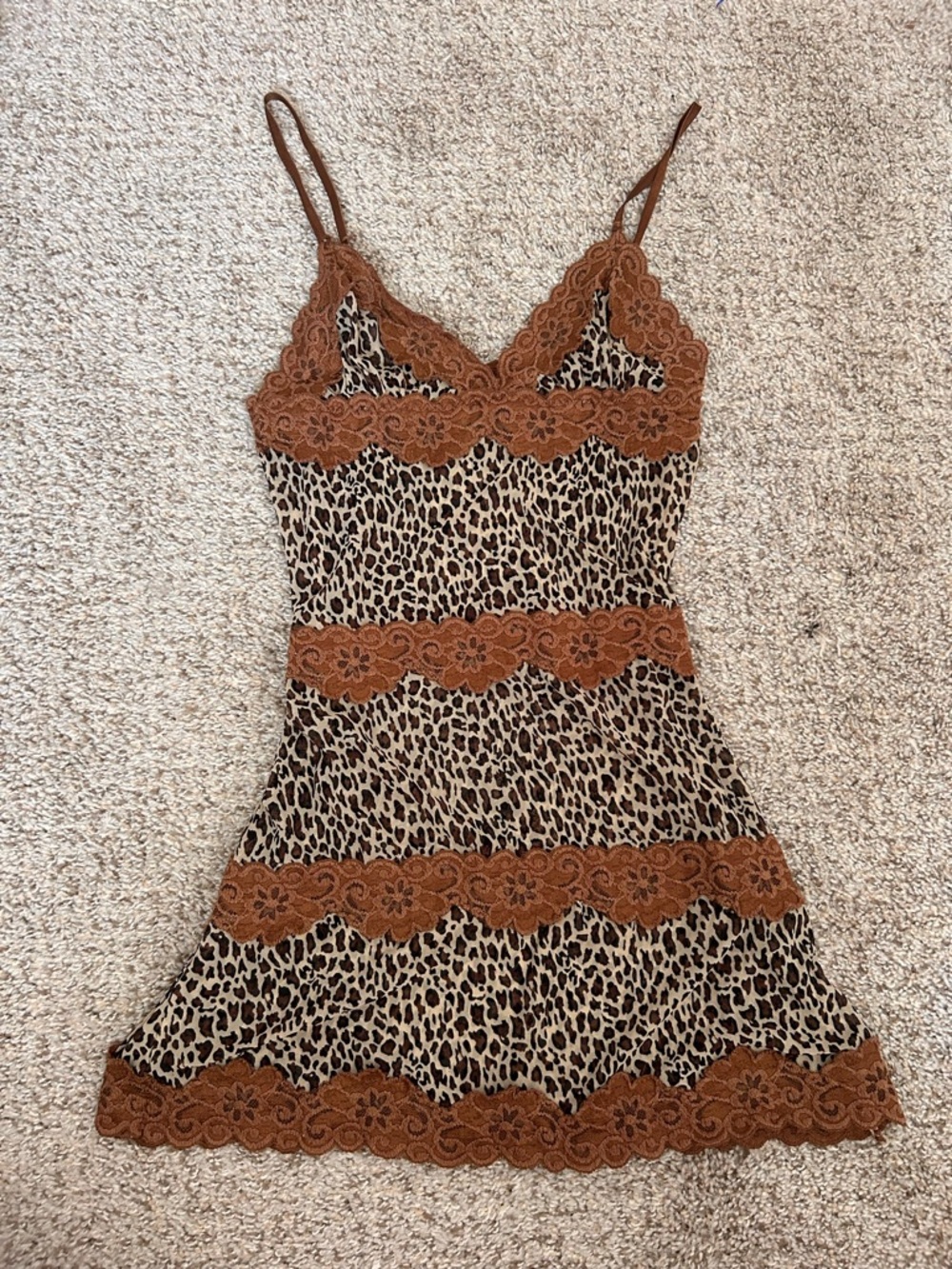 Rampage Leopard Print Mini Dress with Brown Lace Trim